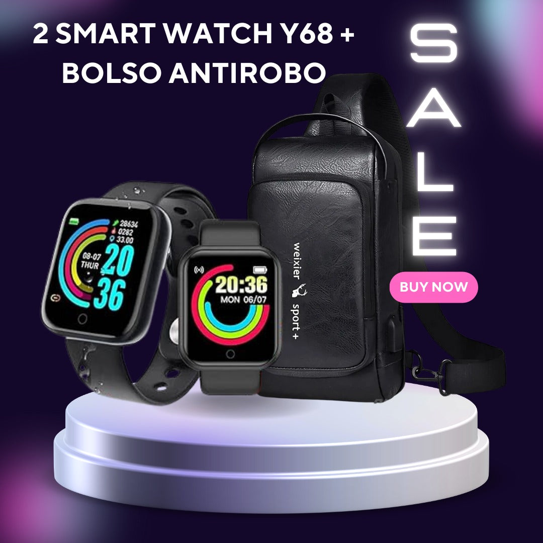 2 SMART WATCH Y68 + Morral Anti Robo
